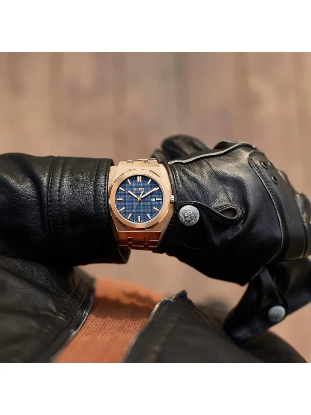 Men's Rose Golden Analog Quartz Stainless Steel Waterproof Round Luxury Watch